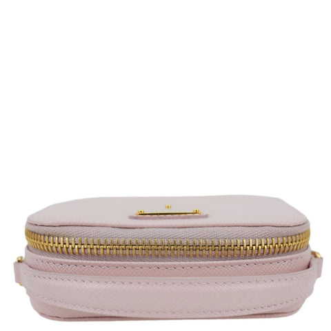 PRADA Mini Saffiano Leather Zip Crossbody Bag Pink