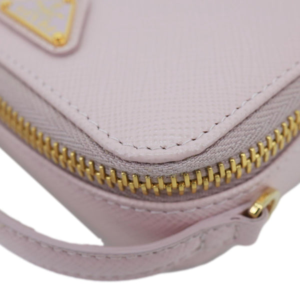 PRADA Mini Saffiano Leather Zip Crossbody Bag Pink