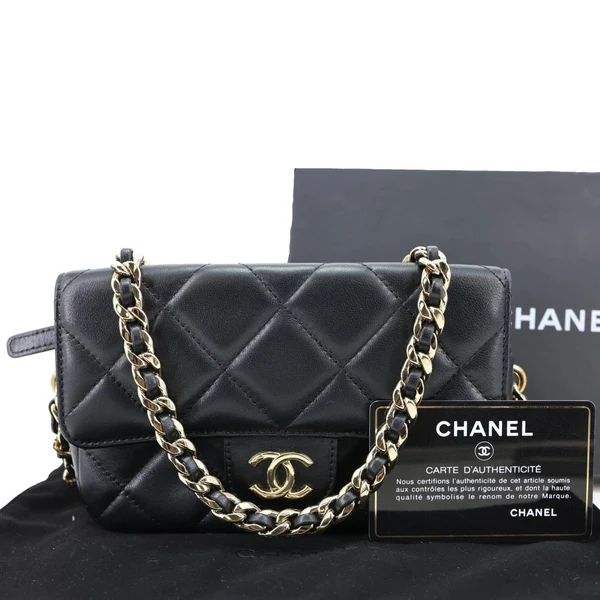 CHANEL Elegant CC Flap Quilted Lambskin Leather Chain Crossbody Bag Black