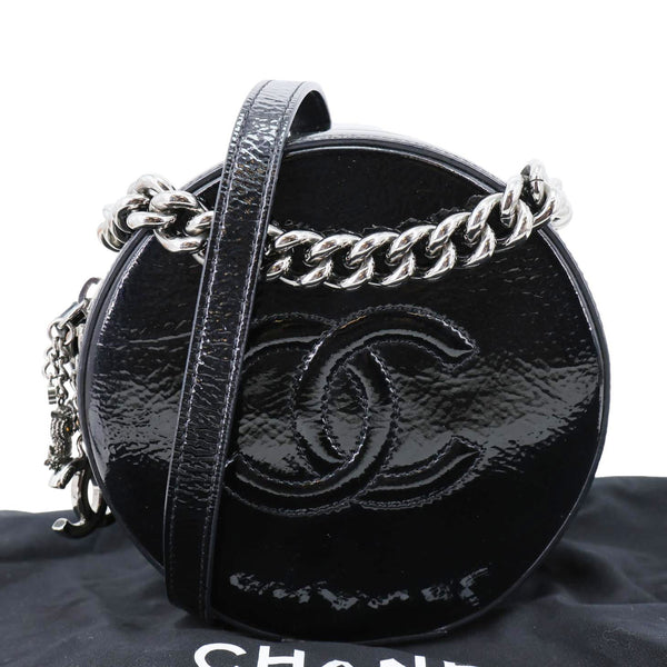 CHANEL Round as Earth Patent Leather Crossbody Bag Black