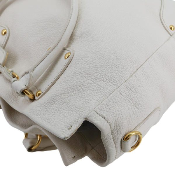 PRADA Vitello Daino Leather Tote Bag White