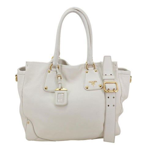 PRADA Vitello Daino Leather Tote Bag White