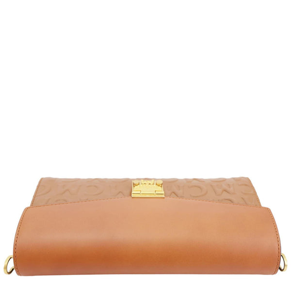 MCM Millie Flap Embossed Leather Wallet Shoulder Bag Cognac