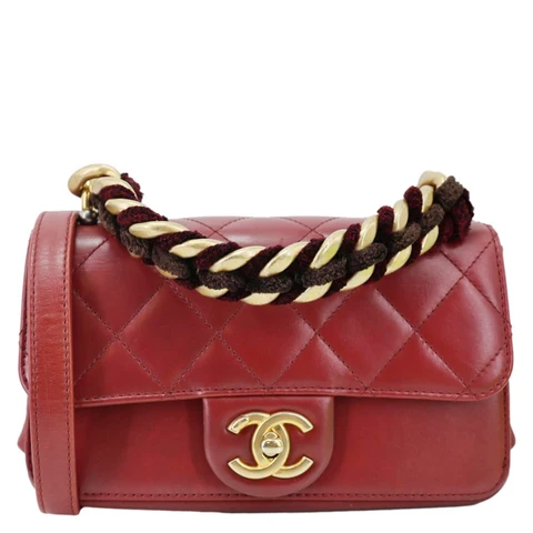 CHANEL Straight Lined Flap Mini Quilted Calfskin Leather Crossbody Bag Red