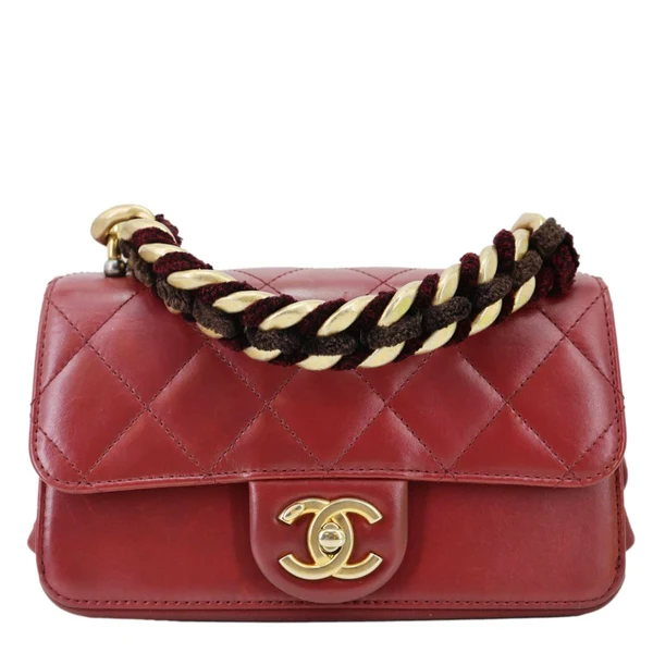 CHANEL Straight Lined Flap Mini Quilted Calfskin Leather Crossbody Bag Red