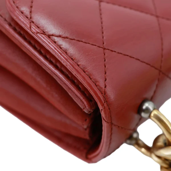 CHANEL Straight Lined Flap Mini Quilted Calfskin Leather Crossbody Bag Red