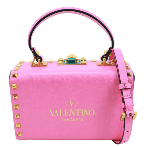 VALENTINO Garavani Rockstud Alcove Box Grainy Calfskin Leather Shoulder Bag Pink