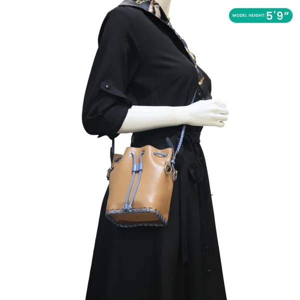 FENDI Mon Tresor Mini Leather Drawstring Bucket Bag Brown