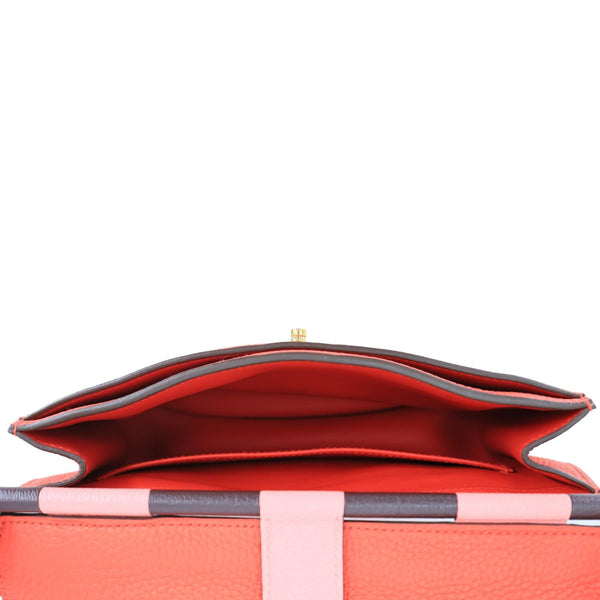 HERMES Saut Clemence Leather Shoulder Bag Red