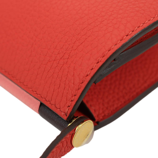 HERMES Saut Clemence Leather Shoulder Bag Red