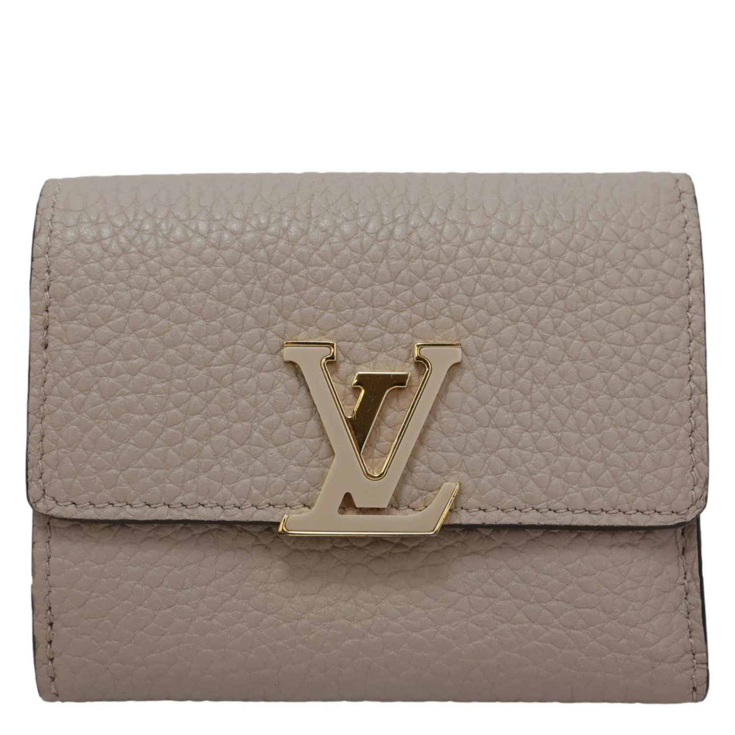 LOUIS VUITTON Capucines Taurillon Compact Leather Wallet Beige