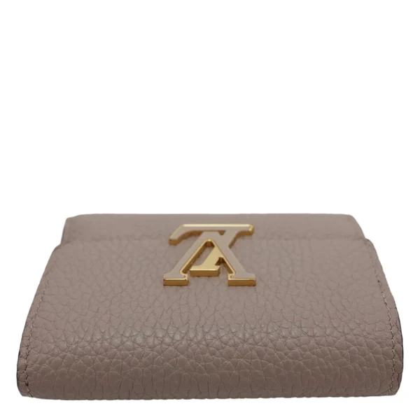 LOUIS VUITTON Capucines Taurillon Compact Leather Wallet Beige