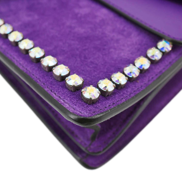 GUCCI Dionysus Small Crystal Embellished Suede Shoulder Bag Purple 400249