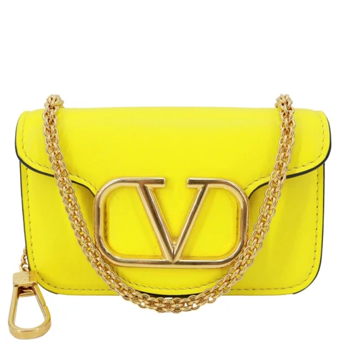 VALENTINO Garavani Loco V Logo Calfskin Leather Shoulder Bag Yellow