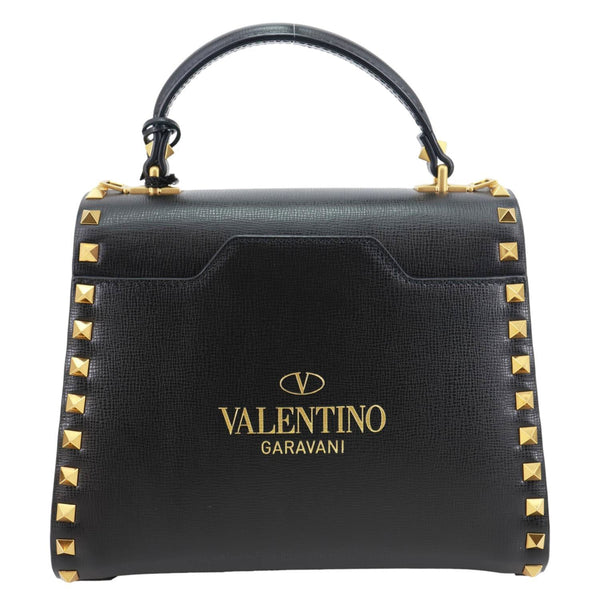 VALENTINO Garavani Rockstud Alcove Small Grainy Calfskin Leather Top Handle Shoulder Bag  Black