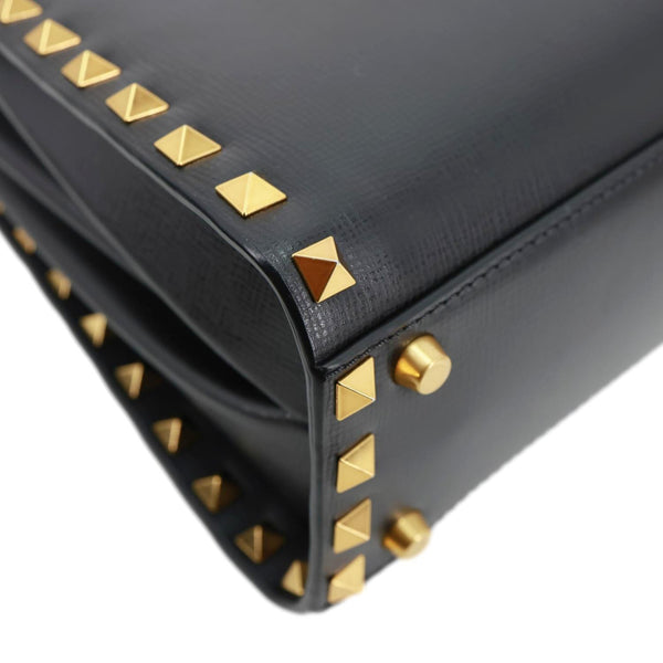 VALENTINO Garavani Rockstud Alcove Small Grainy Calfskin Leather Top Handle Shoulder Bag  Black