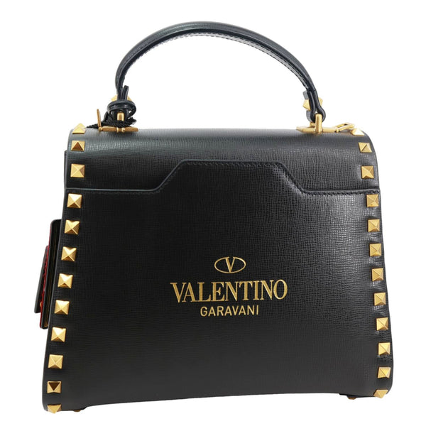 VALENTINO Garavani Rockstud Alcove Small Grainy Calfskin Leather Top Handle Shoulder Bag  Black