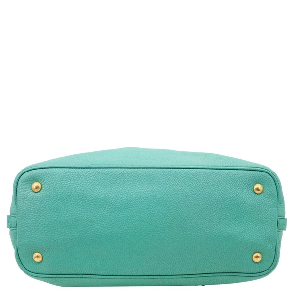 PRADA Vitello Daino Side Zip Leather Shopping Tote Bag Turquoise