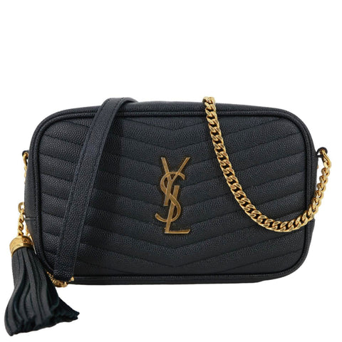 YVES SAINT LAURENT Lou Camera Chevron Leather Crossbody Bag Black