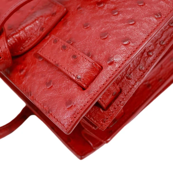 YVES SAINT LAURENT Sac De Jour Baby Ostrich Leather Tote Bag Red