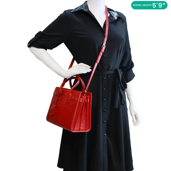 YVES SAINT LAURENT Sac De Jour Baby Ostrich Leather Tote Bag Red