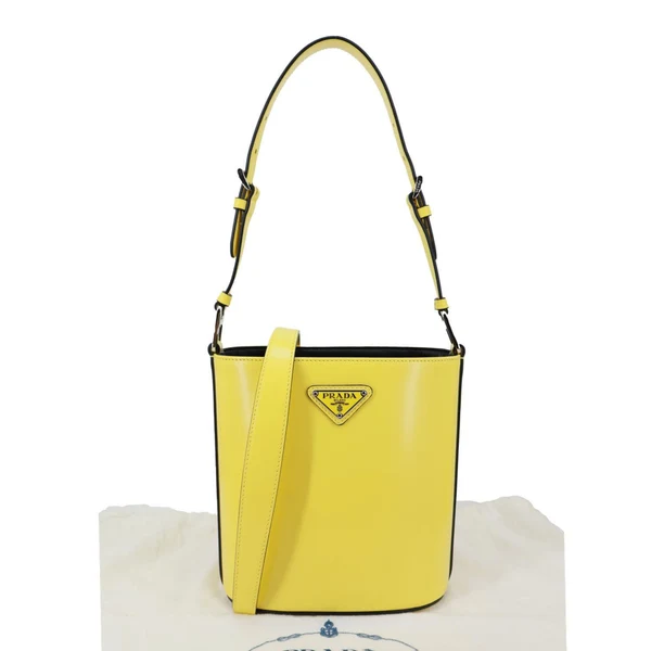 PRADA Panier Spazzolato Soft Calfskin Leather Bucket Bag Bright Yellow