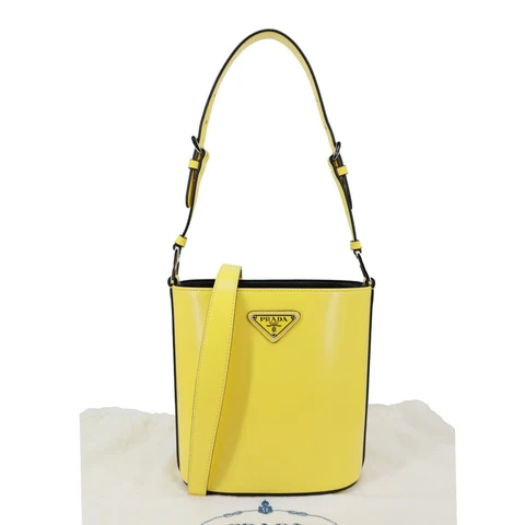 PRADA Panier Spazzolato Soft Calfskin Leather Bucket Bag Bright Yellow