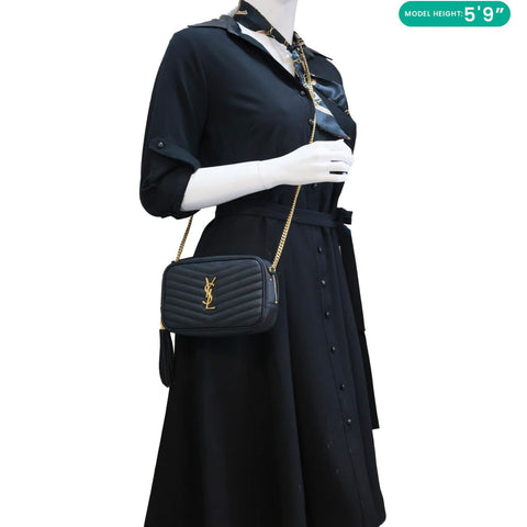 YVES SAINT LAURENT Lou Camera Chevron Leather Crossbody Bag Black