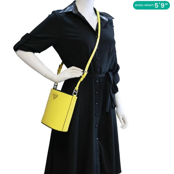 PRADA Panier Spazzolato Soft Calfskin Leather Bucket Bag Bright Yellow