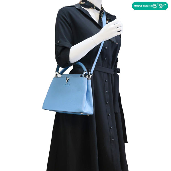 LOUIS VUITTON Capucines BB Taurillon Leather Crossbody Bag Blue