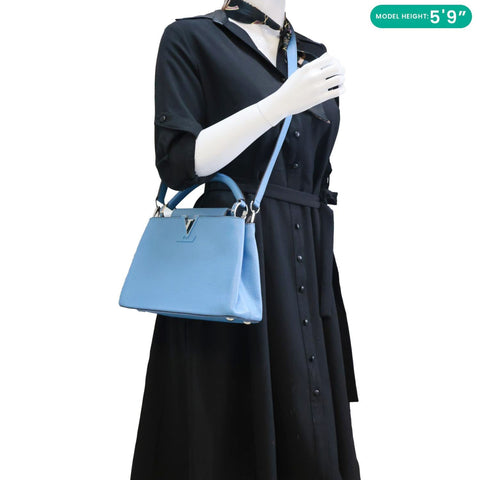 LOUIS VUITTON Capucines BB Taurillon Leather Crossbody Bag Blue