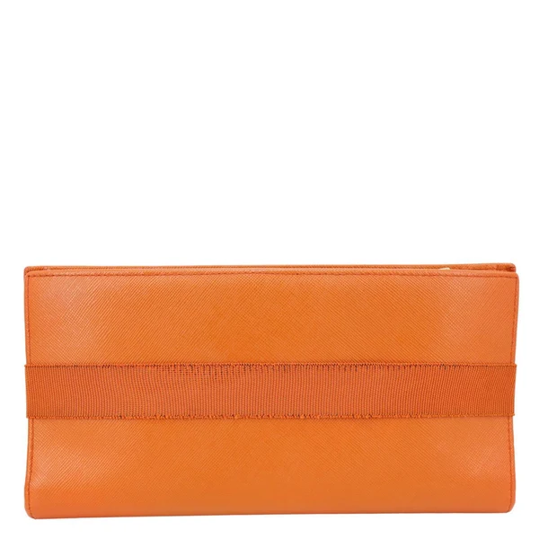 PRADA Ribbon Saffiano Leather Clutch Orange