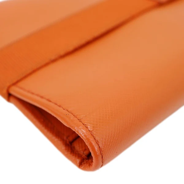 PRADA Ribbon Saffiano Leather Clutch Orange