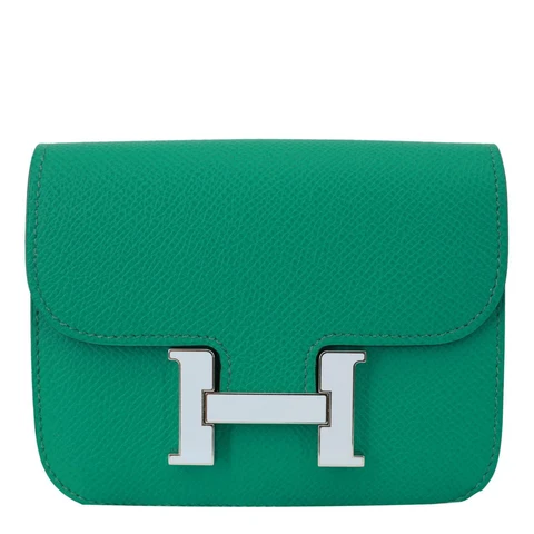 HERMES Constance Slim Grained Calfskin Leather Wallet Vert Vertigo