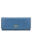PRADA Continental Flap Saffiano Leather Wallet Blue