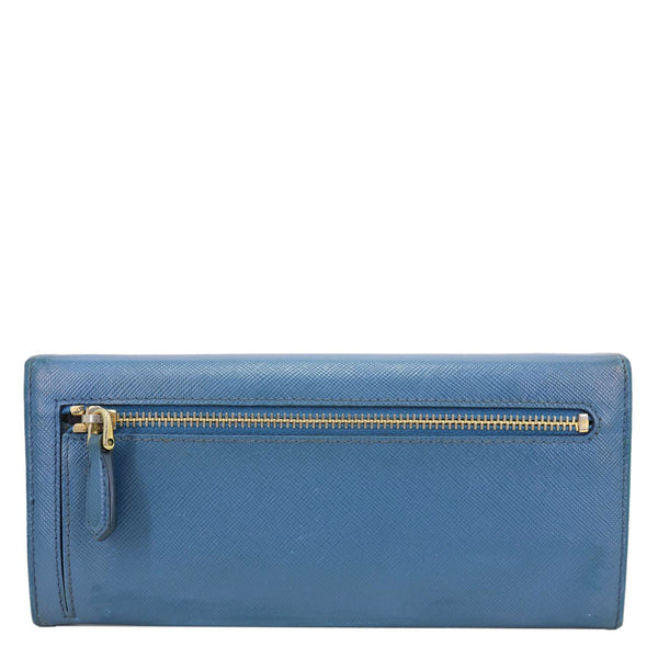 PRADA Continental Flap Saffiano Leather Wallet Blue