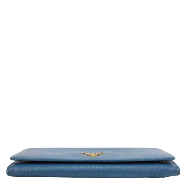 PRADA Continental Flap Saffiano Leather Wallet Blue
