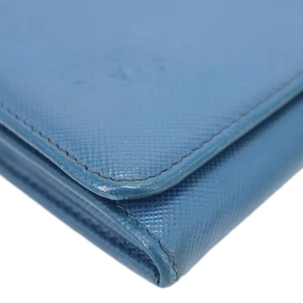 PRADA Continental Flap Saffiano Leather Wallet Blue