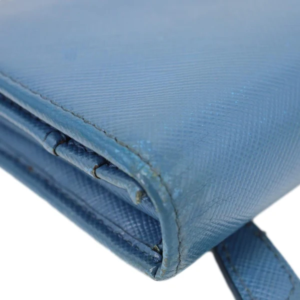 PRADA Continental Flap Saffiano Leather Wallet Blue
