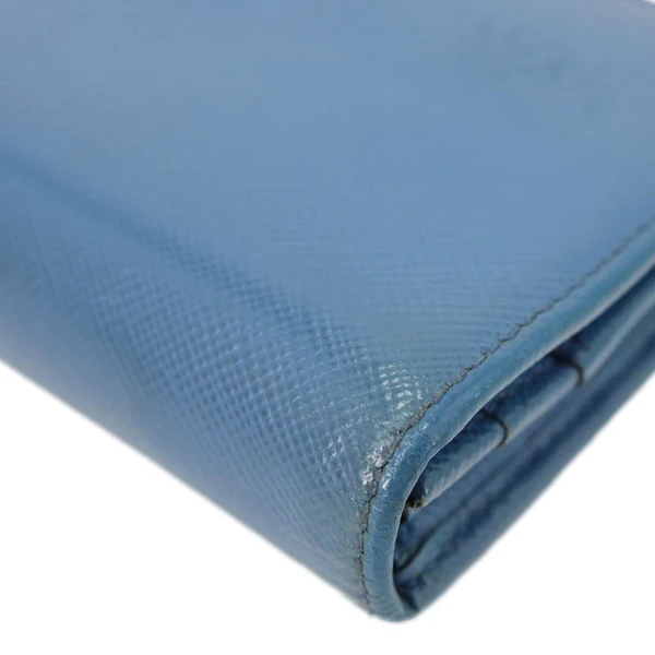 PRADA Continental Flap Saffiano Leather Wallet Blue