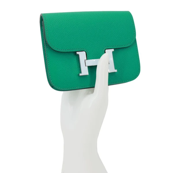 HERMES Constance Slim Grained Calfskin Leather Wallet Vert Vertigo