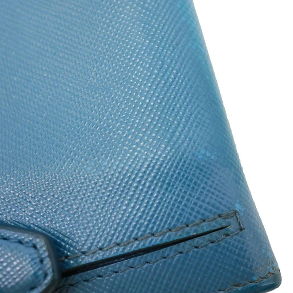 PRADA Continental Flap Saffiano Leather Wallet Blue