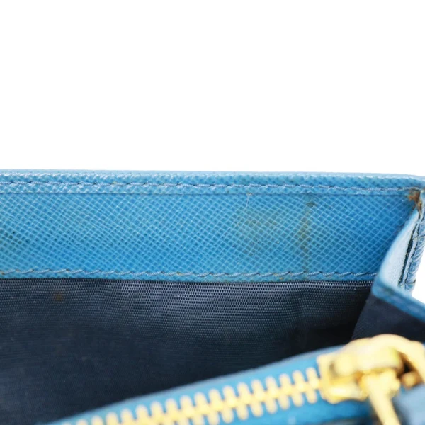 PRADA Continental Flap Saffiano Leather Wallet Blue