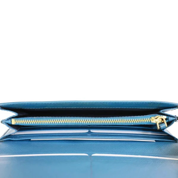 PRADA Continental Flap Saffiano Leather Wallet Blue