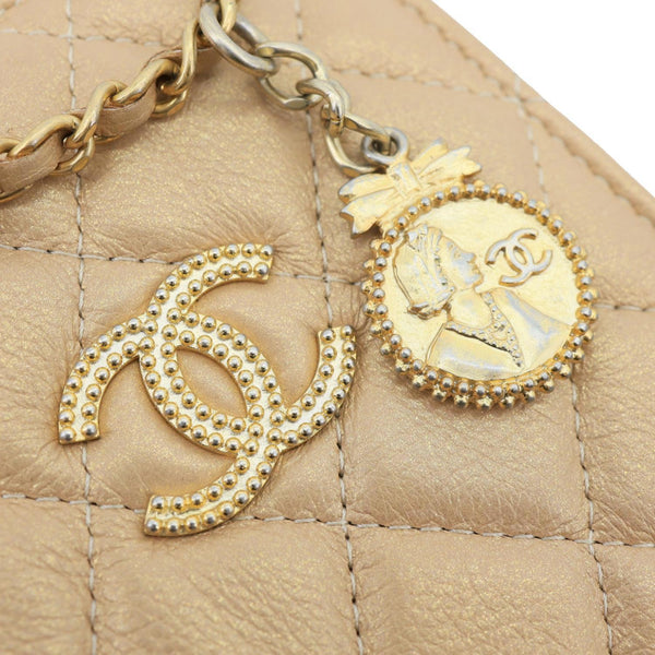 CHANEL CC Quilted Leather Crossbody Phone Holder Gold