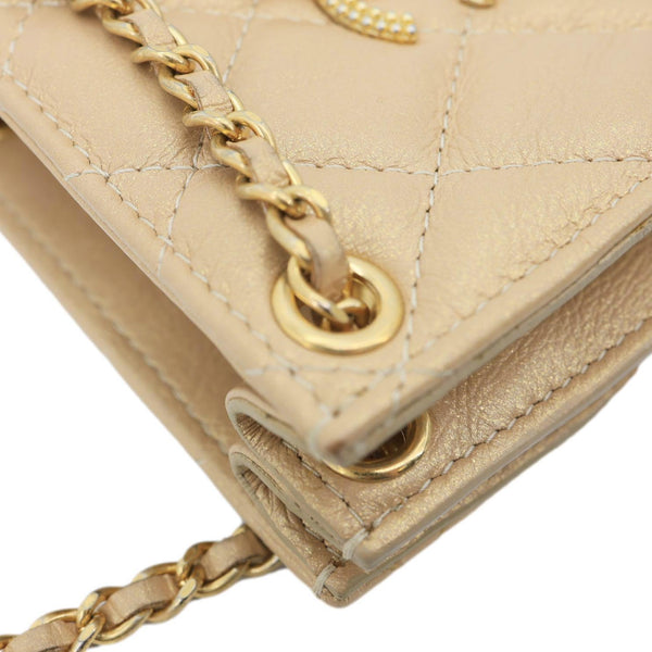 CHANEL CC Quilted Leather Crossbody Phone Holder Gold