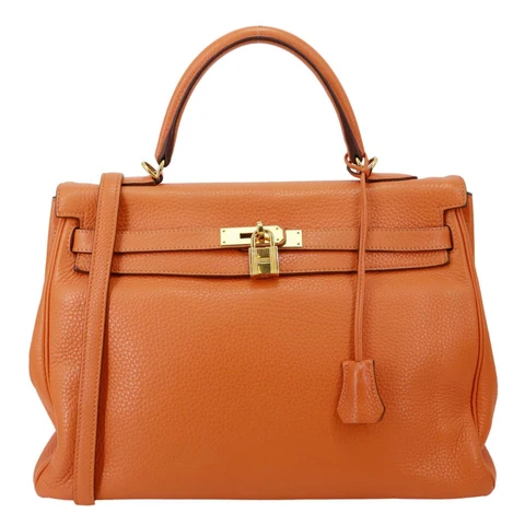HERMES Kelly 32 Togo Leather Tote Shoulder Bag Orange