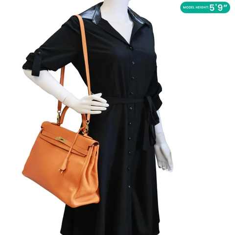 HERMES Kelly 32 Togo Leather Tote Shoulder Bag Orange