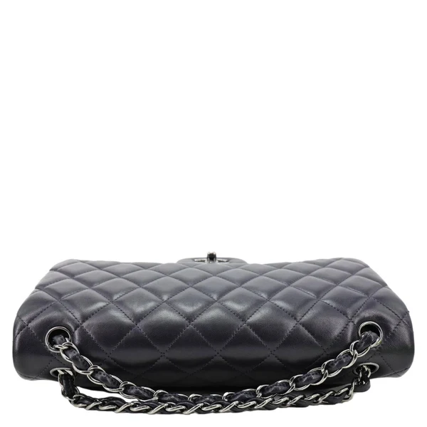 CHANEL Jumbo Classic Double Flap Quilted Lambskin Leather Shoulder Bag Navy Blue