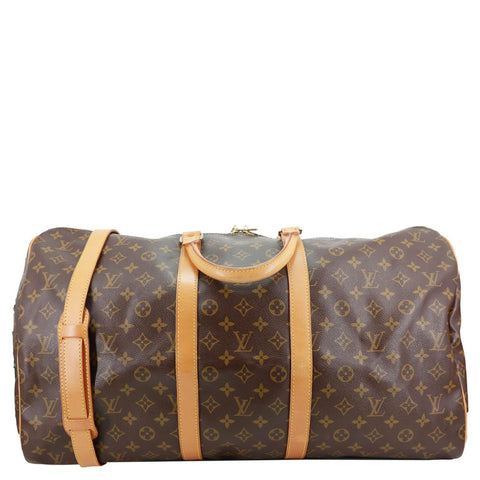 LOUIS VUITTON Keepall 55 Bandouliere Monogram Canvas Travel Bag Brown
